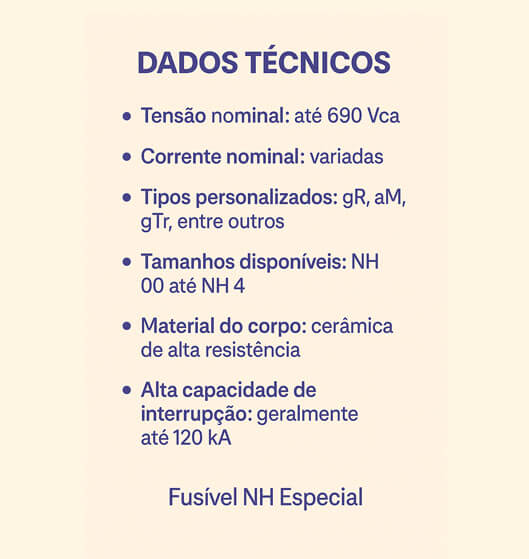 Dados técnicos do Fusível NH Especial